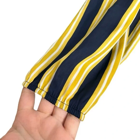 EXPRESS Yellow Navy Stripe Long Sleeve Front Knot Cocktail Flowy Dress Large - Picture 4 of 7